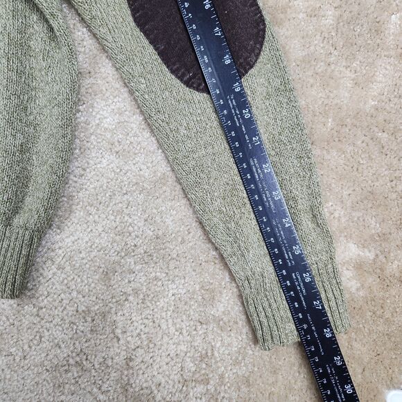 Chaps Henley Sweater Men's Large Long Sleeve Green Ribbed Hem Elbow Patch - Picture 7 of 7